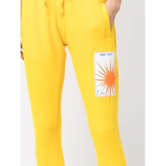 La Detresse NWT Jogger Sweatpants The Sun‎ Logo Patch High Rise Yellow - Picture 1 of 5